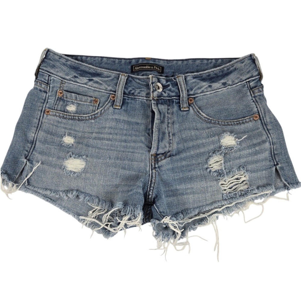 Abercrombie Fitch Women 26 Distressed Denim Shorts Blue‎ Frayed Raw Hem Thrash